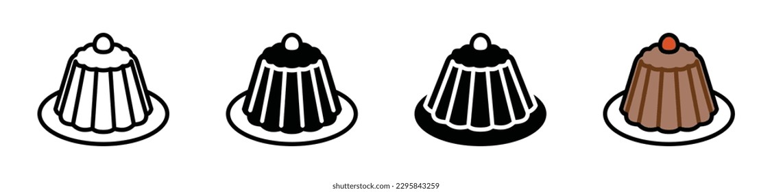 Pudding icon vector. Pudding dessert with fla and fruit icons in line, flat, and colors style. Bakery sign and symbol. Vector illustration