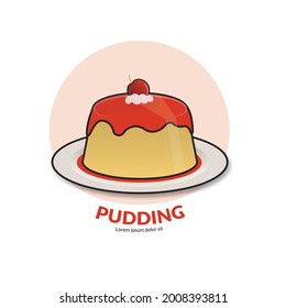 Pudding with red syrup icon. logo design, Vector illustration