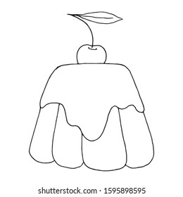 Pudding single element hand drawn doodle style. Vector illustration. Black outlines isolated on white background. Design for invitations, wedding or greeting cards, gifts, wrapping paper, menu.