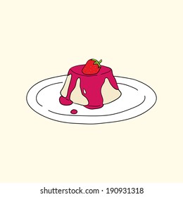 Pudding with strawberry jam