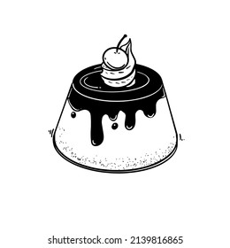Pudding vector hand drawing illustration in black color isolated on white background