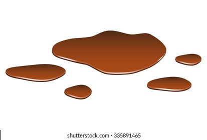 Puddle of chocolate, mud spill clipart. Brown stain, plash, drop. Vector illustration isolated on the white background