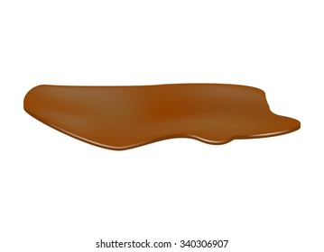 Puddle of chocolate, mud spill clipart. Brown stain, plash, drop. Vector illustration isolated on the white background