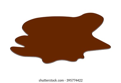 Puddle of chocolate, mud spill clipart. Brown stain, plash, drop. Vector illustration isolated on the white background