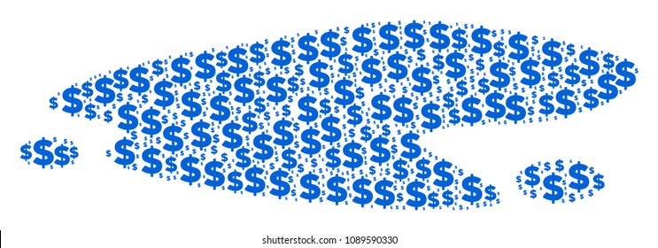Puddle collage of dollar symbols and circle points. Vector banking icons are combined into puddle mosaic.