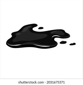  Puddle of crude oil on a white isolated background. Liquid spill. Vector cartoon illustration.