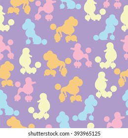 Puddle dog pattern. Seamless pattern violet background.