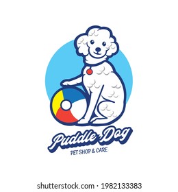 Puddle dog vector illustration with beach ball logo, perfect for pet shop and care logo design