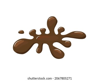 Puddle of hot chocolate or coffee. Pouring cocoa. The brown liquid splashed. Vector cartoon illustration.