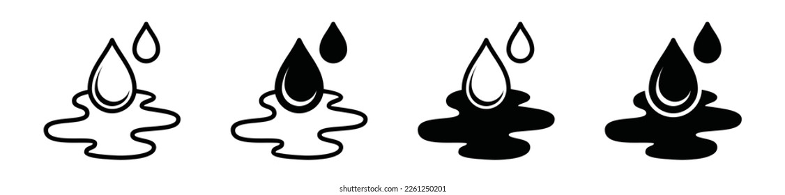Puddle icon set. Puddle with water drops icon symbol. Simple puddle and water drops with line annd flat style, vector illustration