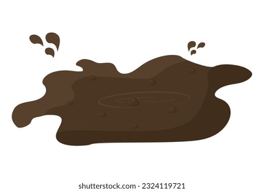 Puddle of mud with bubbles. Brown liquid stain of swamp mud and dung as symbol of environmental waste vector pollution