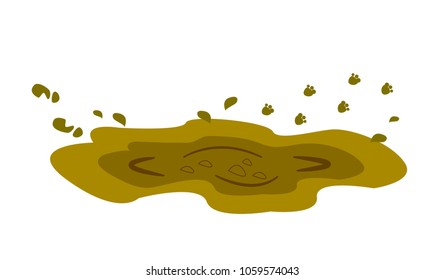 a puddle of mud mud footprints from feet and paws, vector illustration