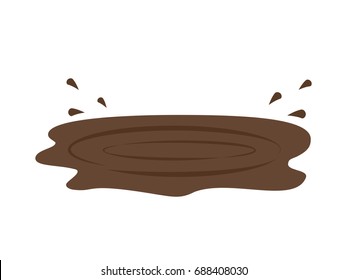 Puddle of mud with splashes. Flat vector