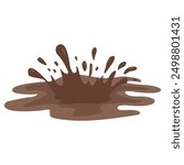 Puddle of mud with splush. Brown liquid stain on white background.Vector illustration