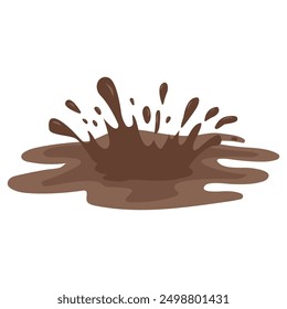 Puddle of mud with splush. Brown liquid stain on white background.Vector illustration