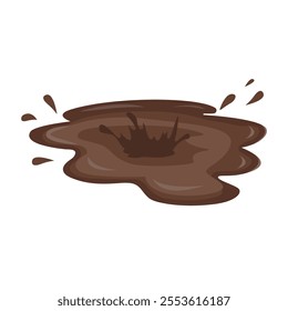 Puddle of mud with splush. Brown liquid stain on white background.Vector illustration