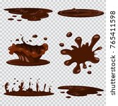 Puddle mud vector cartoon set isolated on transparent background. Chocolate splash icon collection.
