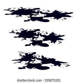 Puddle of oil slick spill clipart. Black silhouette stain, plash, drop. Vector illustration isolated on the white background