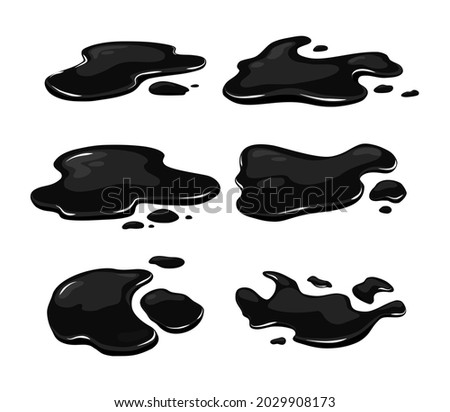 Puddle of oil slick spill isolated on the white background. Set of black stain. Vector illustration. Foto stock © 