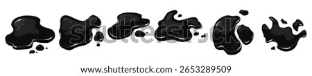 puddle oil slick spill isolated white background set black stain