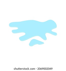 puddle on white surface. blue water cartoon drop on the ground isolated on white background