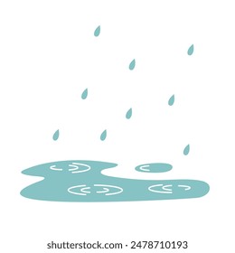 Puddle and rain drops. Autumn spring weather. Flat vector isolated illustration