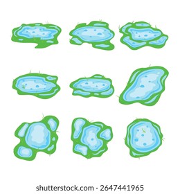puddle set cartoon. splash reflection, shallow wet, mud small puddle sign. isolated symbol vector illustration