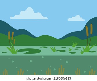 puddle or swamp, nature in the background, vector illustration