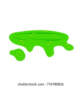 Puddle Of Toxic Substance Spill. Green Chemical Stain, Plash, Acid Drop. Vector Illustration Isolated On The White Background.