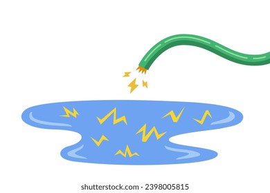 puddle under electricity. high voltage cable with electricity. flat vector illustration.