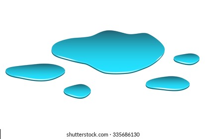 Puddle of water spill clip art. Blue stain, plash, drop. Vector illustration isolated on the white background