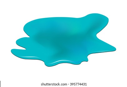 Puddle of water spill clipart. Blue stain, plash, drop. Vector illustration isolated on the white background