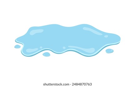 Puddle of water, spill liquid flat design. Vector illustration of a water puddle, featuring a simple and clean design, perfect for environmental, safety, or cleaning. On white background.