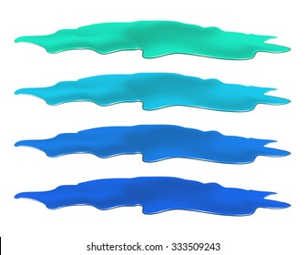 Puddle of water spill set. Blue stain, plash, drop. Vector illustration isolated on the white background