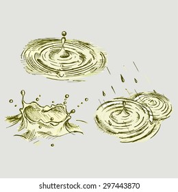 Charcos de lluvia. Olas cayendo gotas. Imagen de Vector