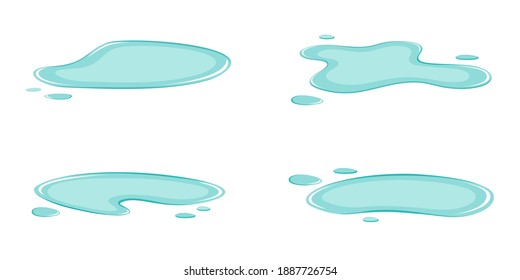 Puddles set, liquids, cartoon style isolated on a white background. Vector illustration