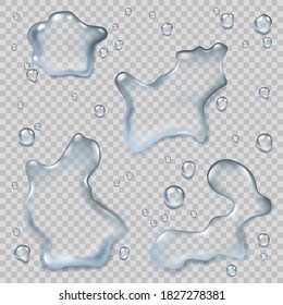 Puddles top view. Liquid environment water splash wet puddles realistic vector templates
