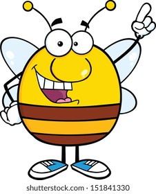 Pudgy Bee Cartoon Character Pointing With Finger