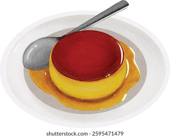 Puding Caramel with Sweet Sauce on the Plate