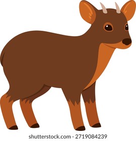 Pudu, Pequeño ciervo sudamericano. Lindo dibujo de dibujos animados, Ilustración vectorial.