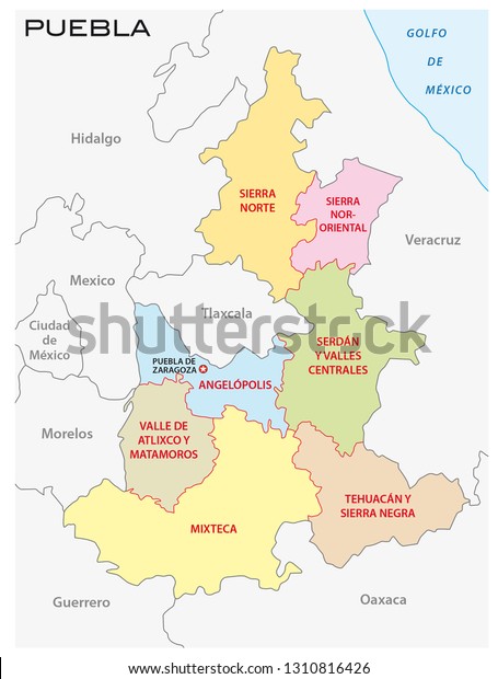 Puebla Administrative Political Vector Map Mexico Stock Vector (Royalty ...