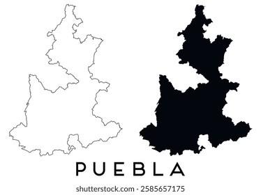 Puebla city map outline and black silhouette vector