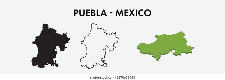 El mapa de la ciudad de Puebla méxico estableció el diseño de ilustración vectorial aislado en fondo blanco. Concepto de viajes y geografía.