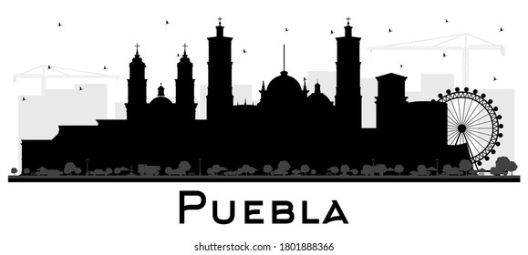 Puebla Mexico City Skyline Silhouette with Black Buildings Isolated on White. Vector Illustration. Tourism Concept with Historic and Modern Architecture. Puebla Cityscape with Landmarks.