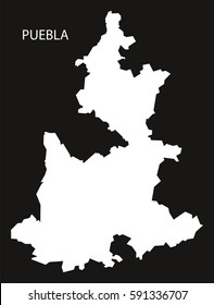 Puebla Mexico Map black inverted silhouette
