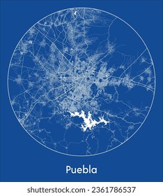 Puebla México Ciudad Norteamérica Mapa de la huella azul Circular ilustración vectorial