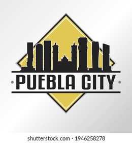 Puebla, Mexico Skyline Logo. Adventure Landscape Design Vector City Illustration Vector illustration.