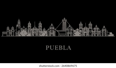 Puebla Skyline with Mexico Cityscape Vector.