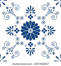 Puebla Talavera Ceramic Tile Design. Vector Illustration of Traditional Mexican Ceramic. This traditional craft will add a touch of authenticity and charm to your design projects.