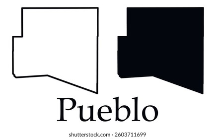 Pueblo city map with black border outline vector